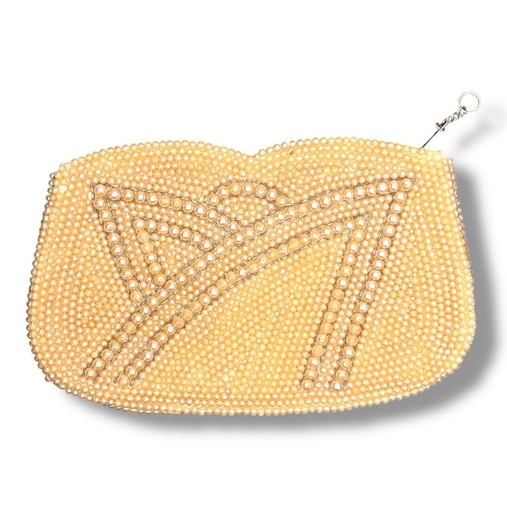 Vintage K And G 1940s Beaded Mini Bag Made In Japan Ivory Cream Pinup Wedding